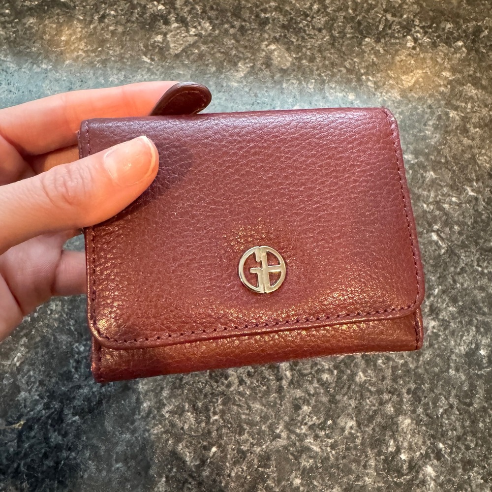 Giani Bernini Genuine Softy Leather Trifold Wallet Maroon Zipper Coin Pouch